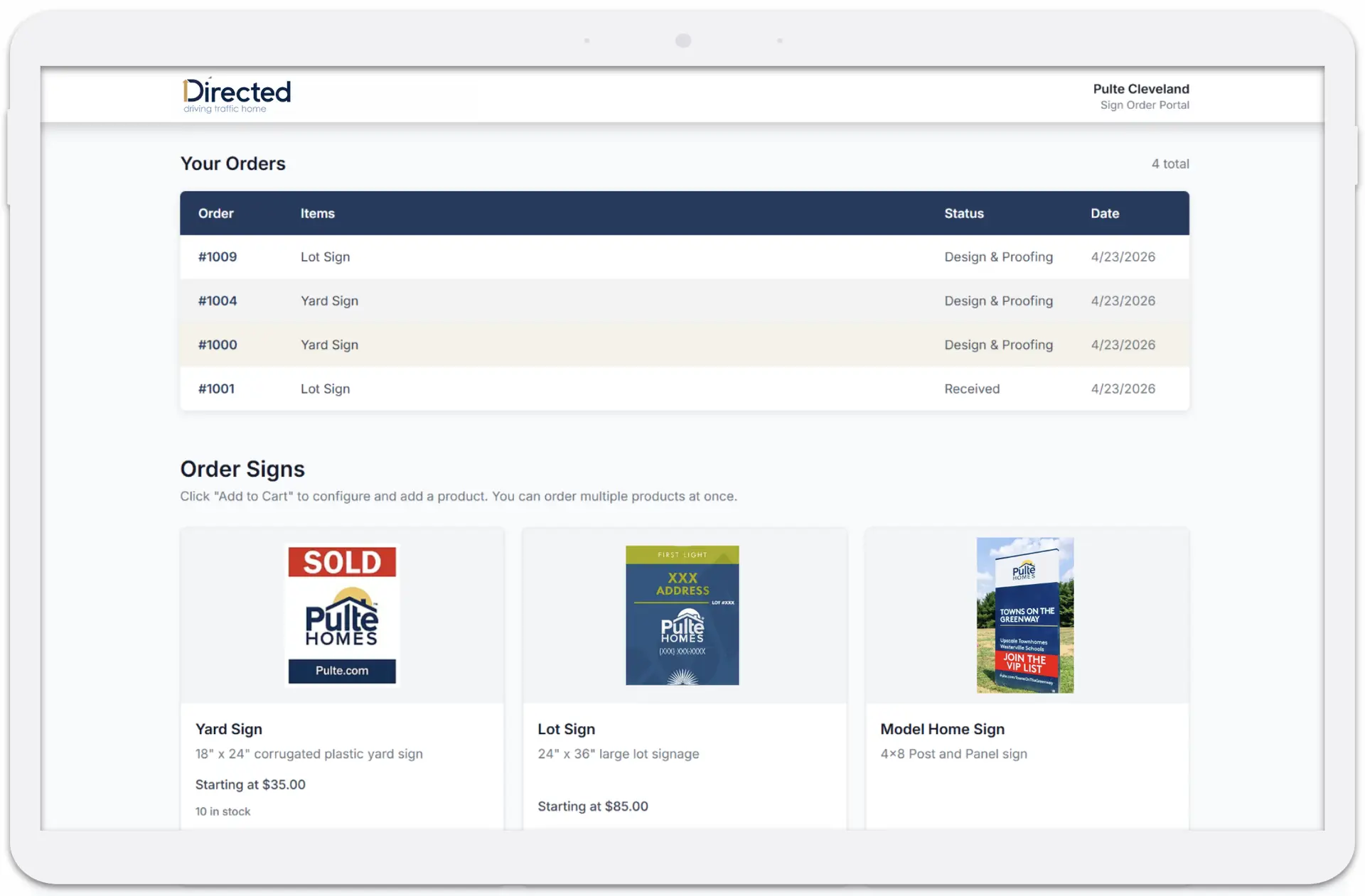 customer sign-order portal