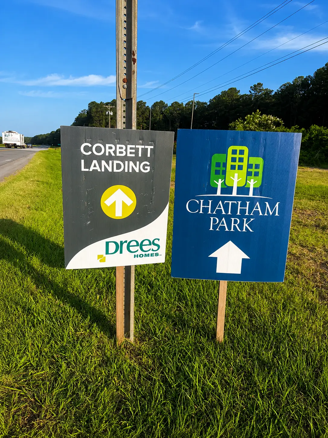 Corbett Landing and Chatham Park weekend directional signs